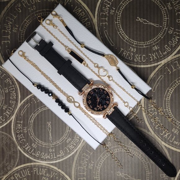 NWOT | 6pc | Sparkling Floral Petal Quartz Watch & Bracelet Set - Picture 3 of 6